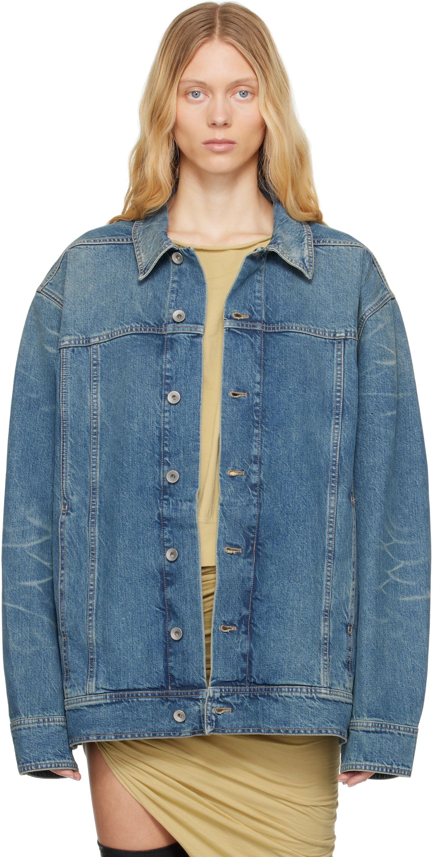 Jakke Rick Owens Rick Owens DRKSHDW Hollywood Jumbo Worker Denim Jacket Blå | DS01E3706 DWB, 0