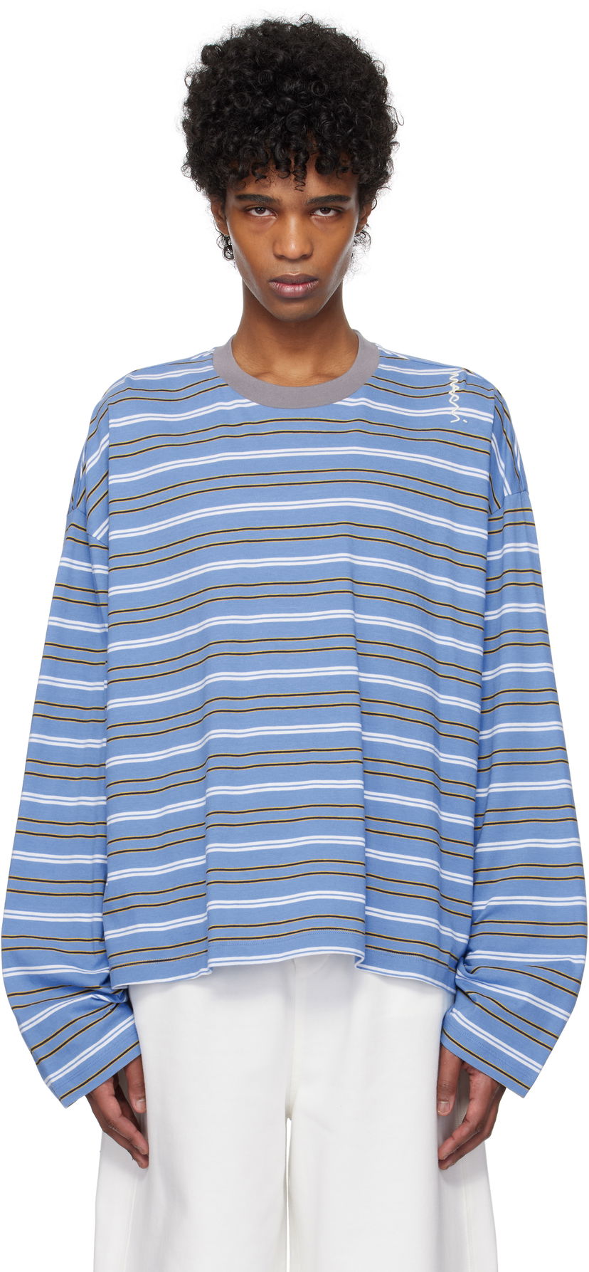 Sweater Marni Marni Striped Long Sleeve T-Shirt Blå | HUMU0325S0 UTC452