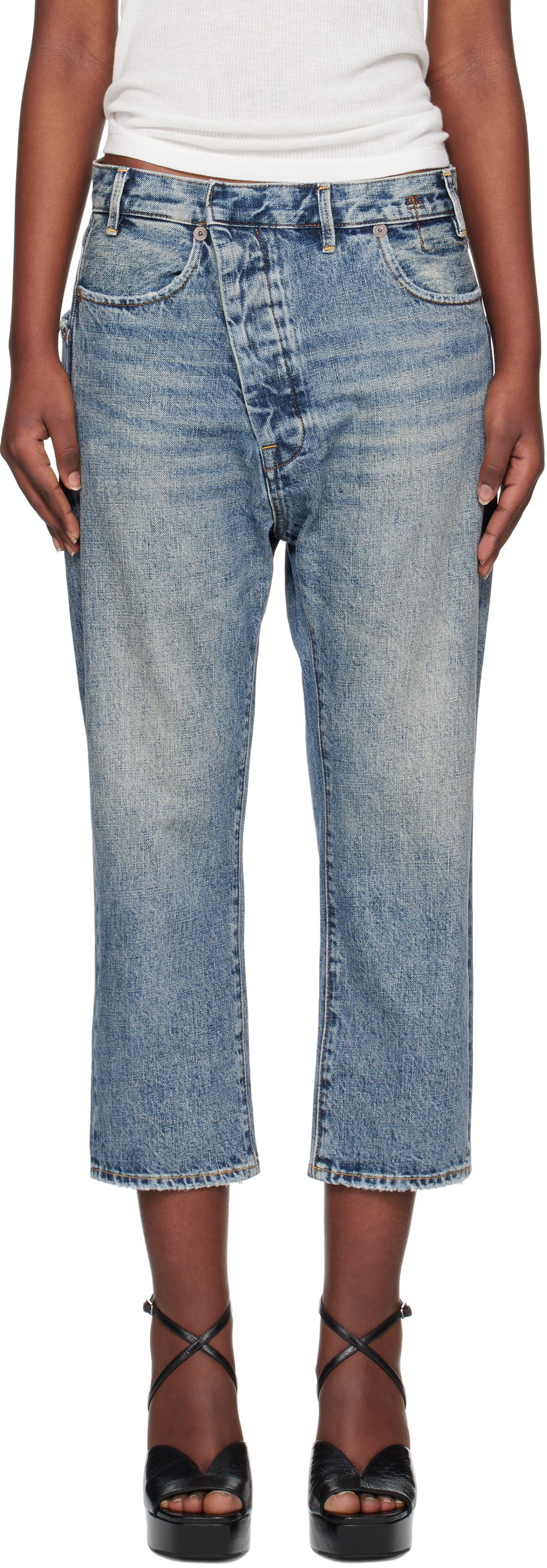 Jeans R13 R13 Exene Cropped Distressed Jeans Blå | R13WD139-D213A