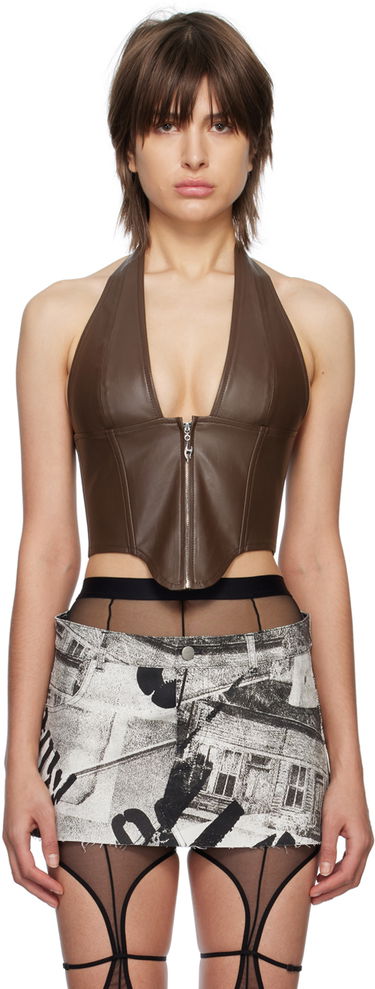 Tanktop Miaou Miaou Hannah Jewett Edition Mara Faux-Leather Halter Top Brun | 7087VLBRN, 0