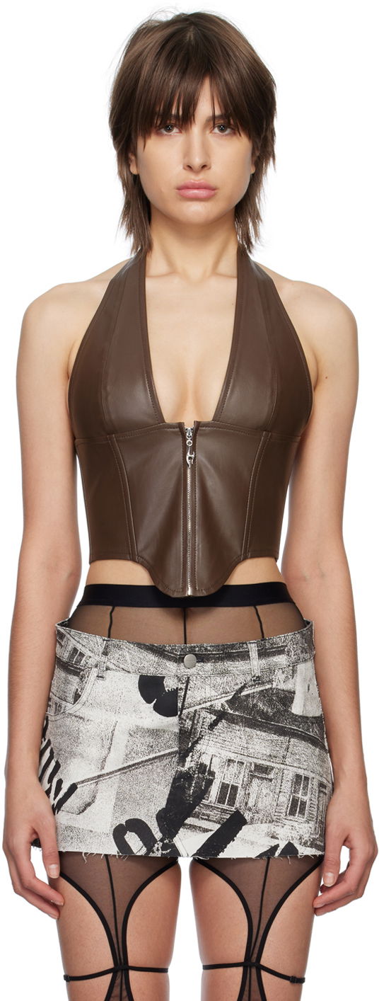 Tanktop Miaou Miaou Hannah Jewett Edition Mara Faux-Leather Halter Top Brun | 7087VLBRN