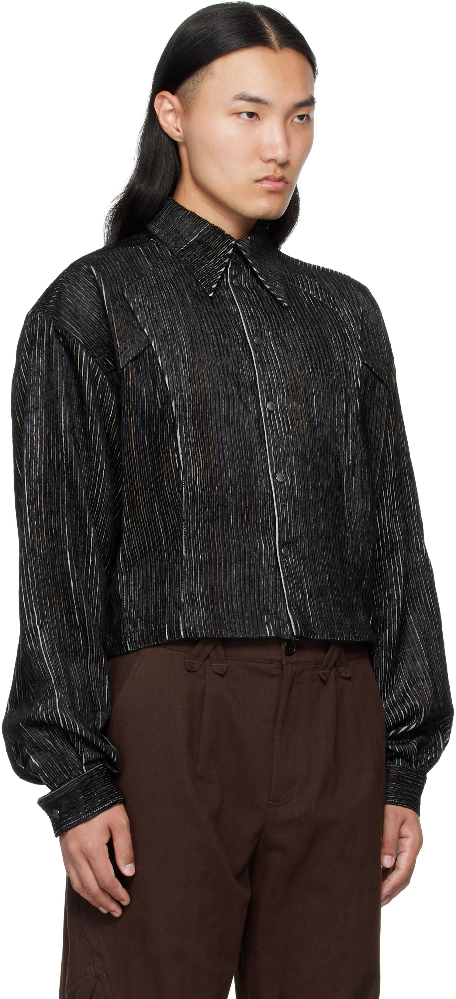Skjorte KIKO KOSTADINOV Kiko Kostadinov Kraner Striped Cropped Shirt Sort | KKAW25SH01-53, 1