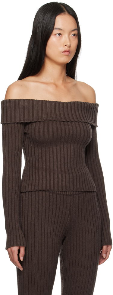 Sweater GUIZIO Guizio Thalia Off Shoulder Ribbed Knit Sweater Brun | F24108S045, 1