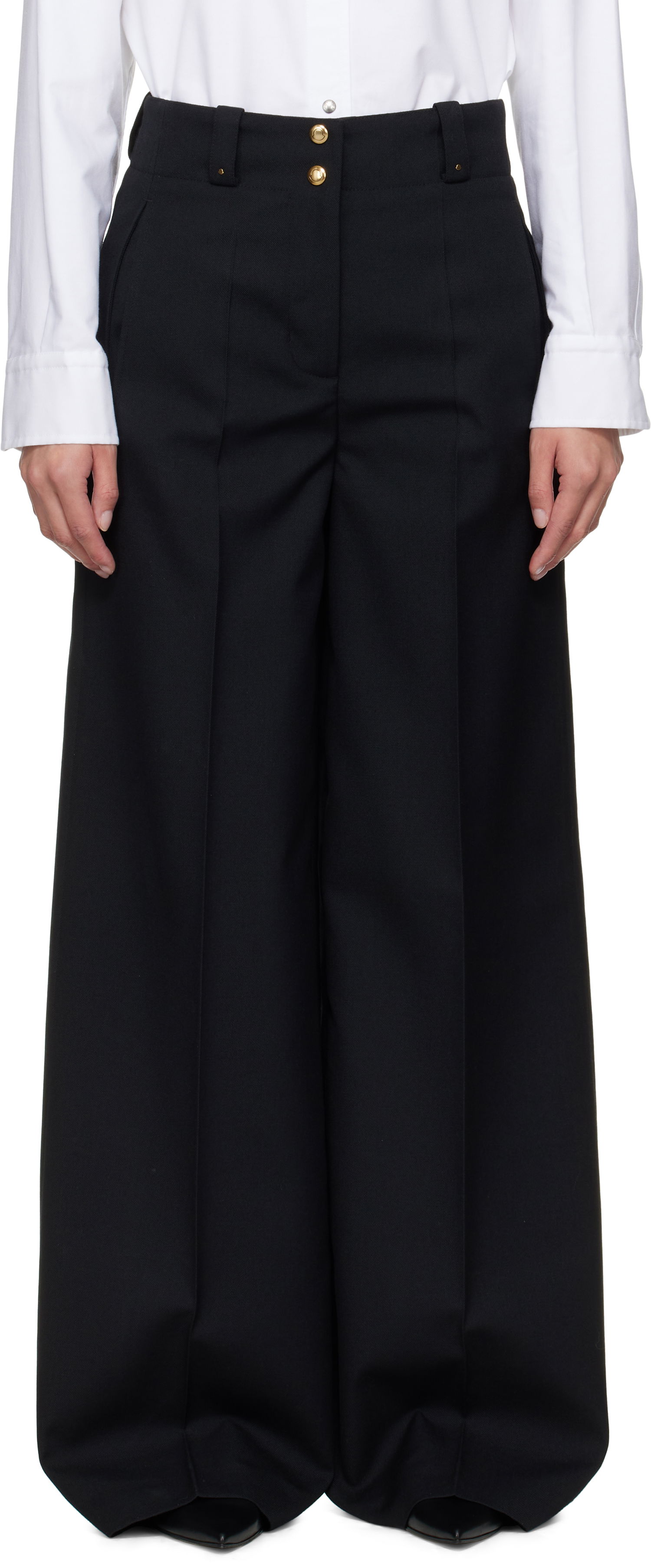 Bukser Moncler Moncler Wool Wide-Leg Trousers Sort | K20932A00007597SZ, 0