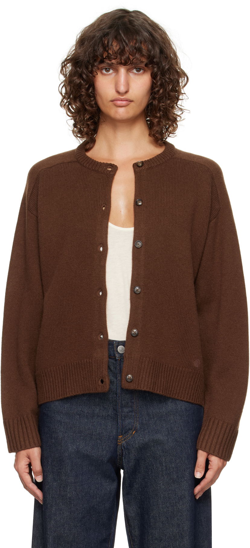 Sweater Loulou de Saison Loulou de Saison Aidar Cashmere Blend Cardigan Brun | AIDAR LDS