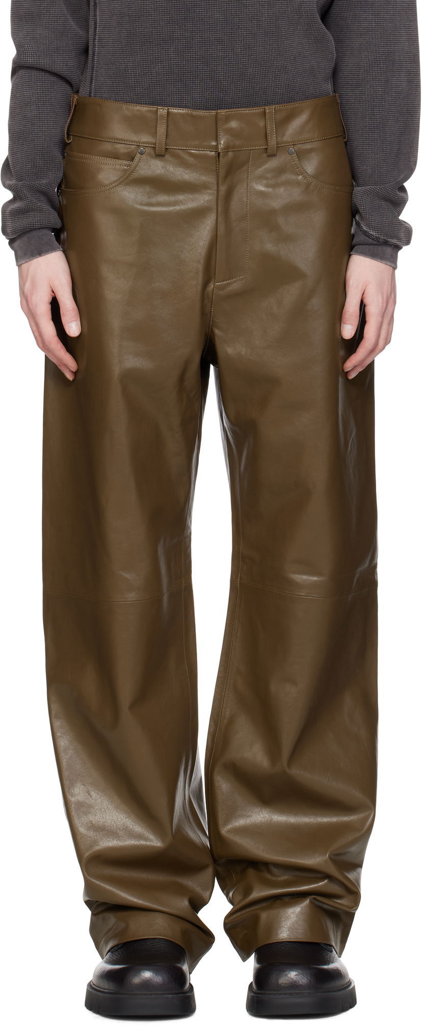 Bukser Entire Studios Entire Studios Straight Leg Leather Pants Grøn | ESU-S25-13007-PE