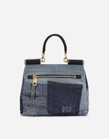 Skuldertaske Dolce & Gabbana Dolce & Gabbana Sicily Small Patchwork Denim Shoulder Bag with Embroidered Jewels Blå | BB7400AJ0778M800, 3