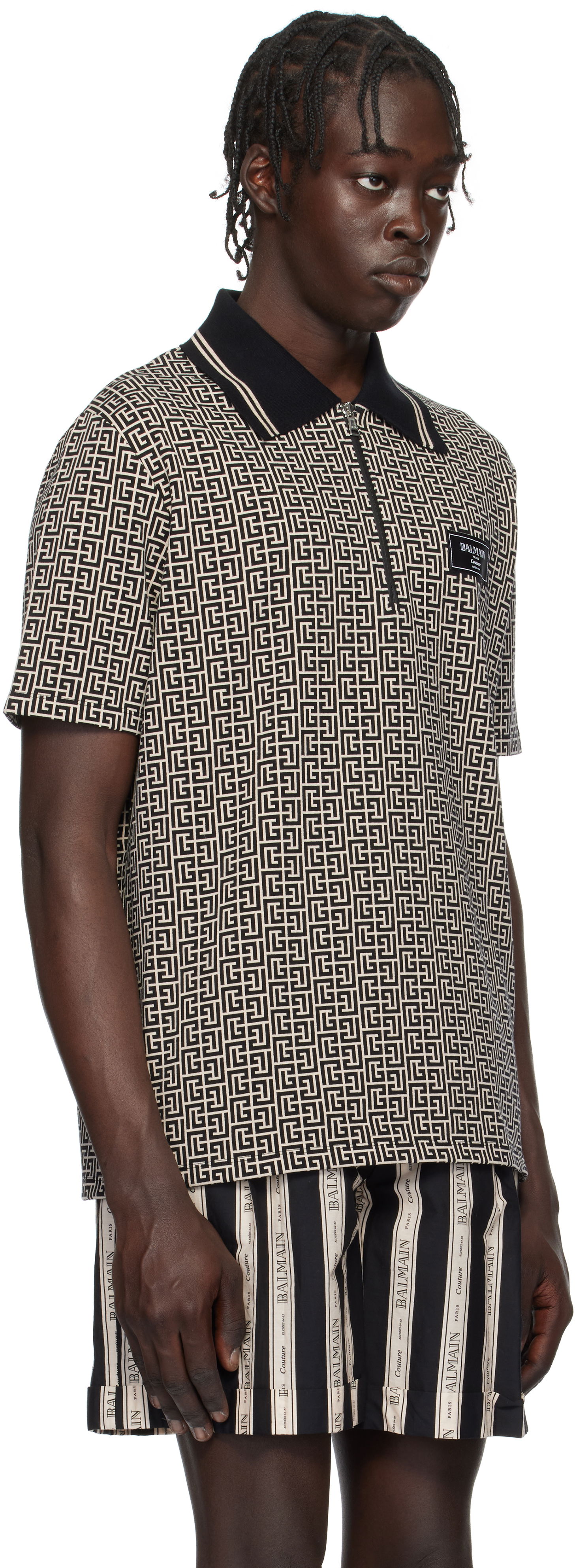 Polo skjorte Balmain Maze Print Polo Shirt Grå | EH1GC027BC90, 1
