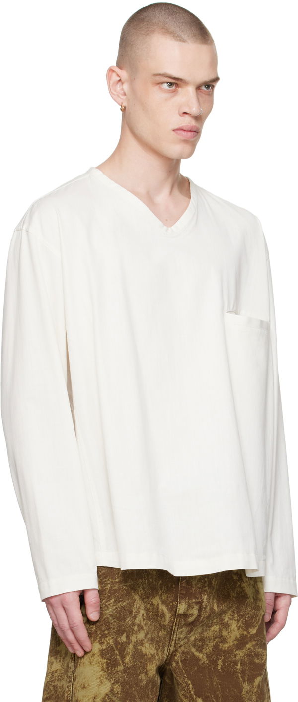 T-shirt LEMAIRE Lemaire V-Neck Long Sleeve T-Shirt Hvid | TO1232 LF1253, 1