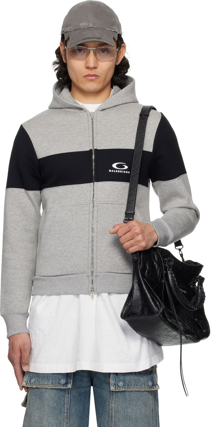 Sweatshirt Balenciaga Balenciaga Technical Jersey Zip-Up Hoodie Grå | 808832TRVJ2