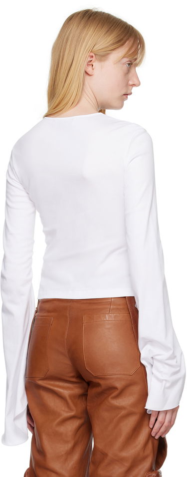 T-shirt Blumarine White Crystal-Cut Long Sleeve T-Shirt Hvid | P444T034A, 2