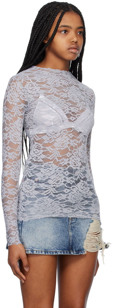 T-shirt We11done Lace Mock Neck Top Blå | WD-BL1-23-129-W-GY, 3