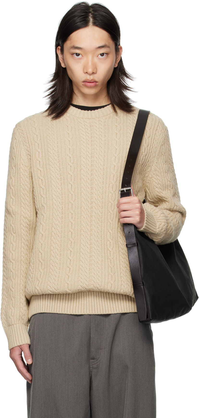 Sweater Barbour Barbour Lowfen Cable Knit Sweater Beige | MKN1679ST51