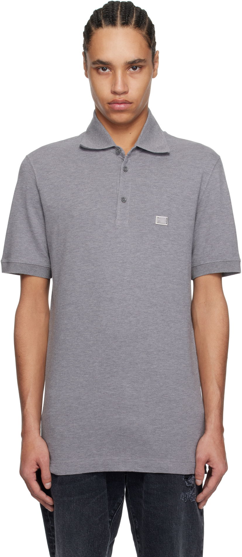 Polo skjorte Dolce & Gabbana Dolce&Gabbana Cotton Polo with Metal Tag Grå | G8SN1TFU7EN