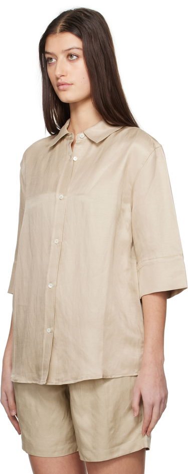 Shorts Anine Bing Anine Bing Mary Linen Collared Shirt Beige | A-07-10803-OMA10, 3