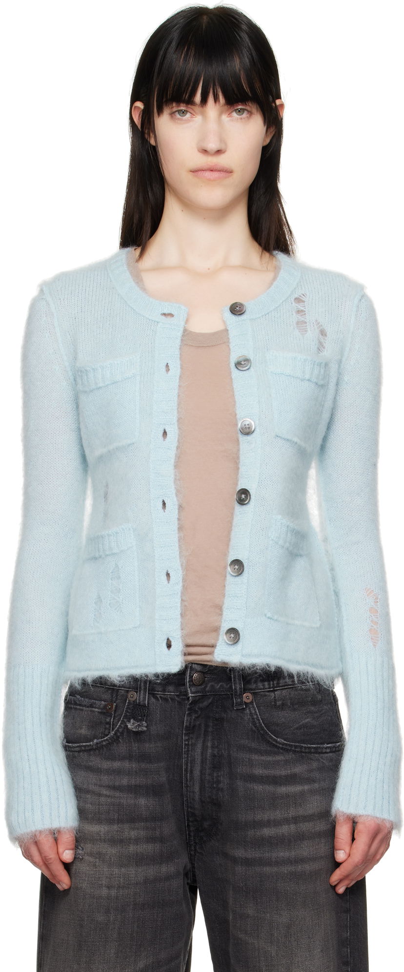 Sweater R13 R13 Elongated Shrunken Cardigan Blå | R13WY258-Y027A