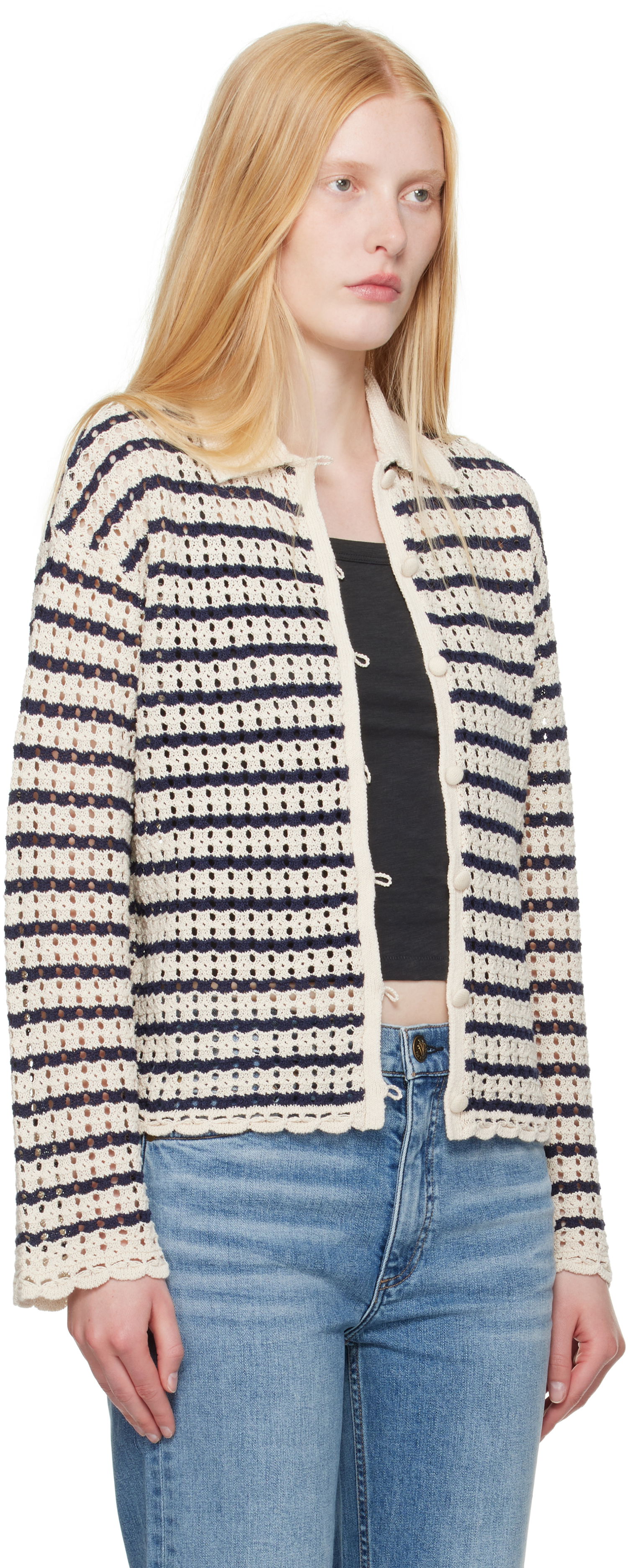 Sweater rag & bone rag & bone Khloe Striped Open-Knit Cardigan Beige | WAS25P060BR60, 1