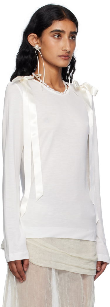 T-shirt Simone Rocha Simone Rocha Bow Ribbon Tail Long Sleeve T-shirt Hvid | 5367 0571, 1