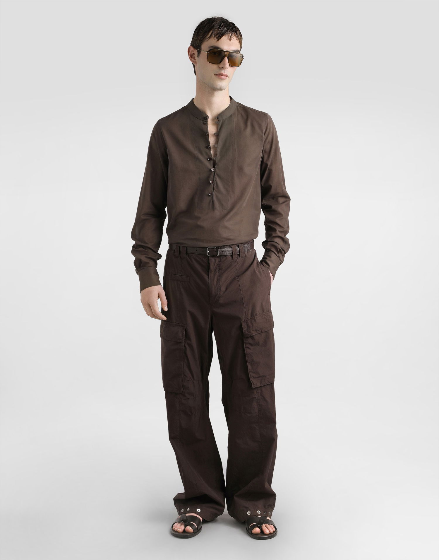 Skjorte Dolce & Gabbana Dolce & Gabbana Mandarin Shirt In Cotton Canvas Brun | G5NI5TFU5X4M1213, 1