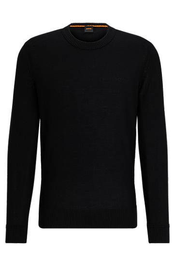 Sweater BOSS Regular-Fit Wool-Blend Embroidered Logo Sweater Sort | 50501762