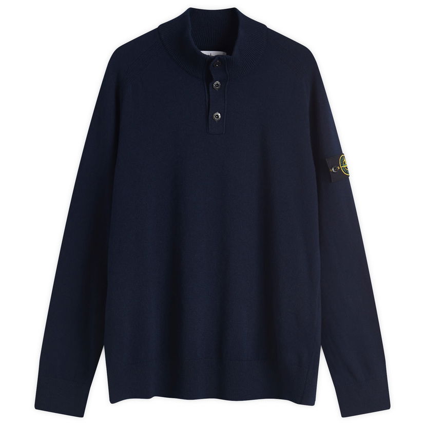 Sweater Stone Island Stone Island Geelong Wool Half Button Knit, Large Mørkeblå | K1S155100043-V0020