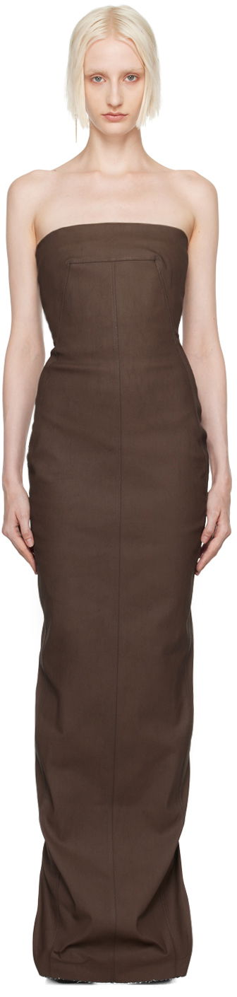 Kjole Rick Owens Khaki Porterville Bustier Denim Maxi Dress Brun | RP02D3524 SMT