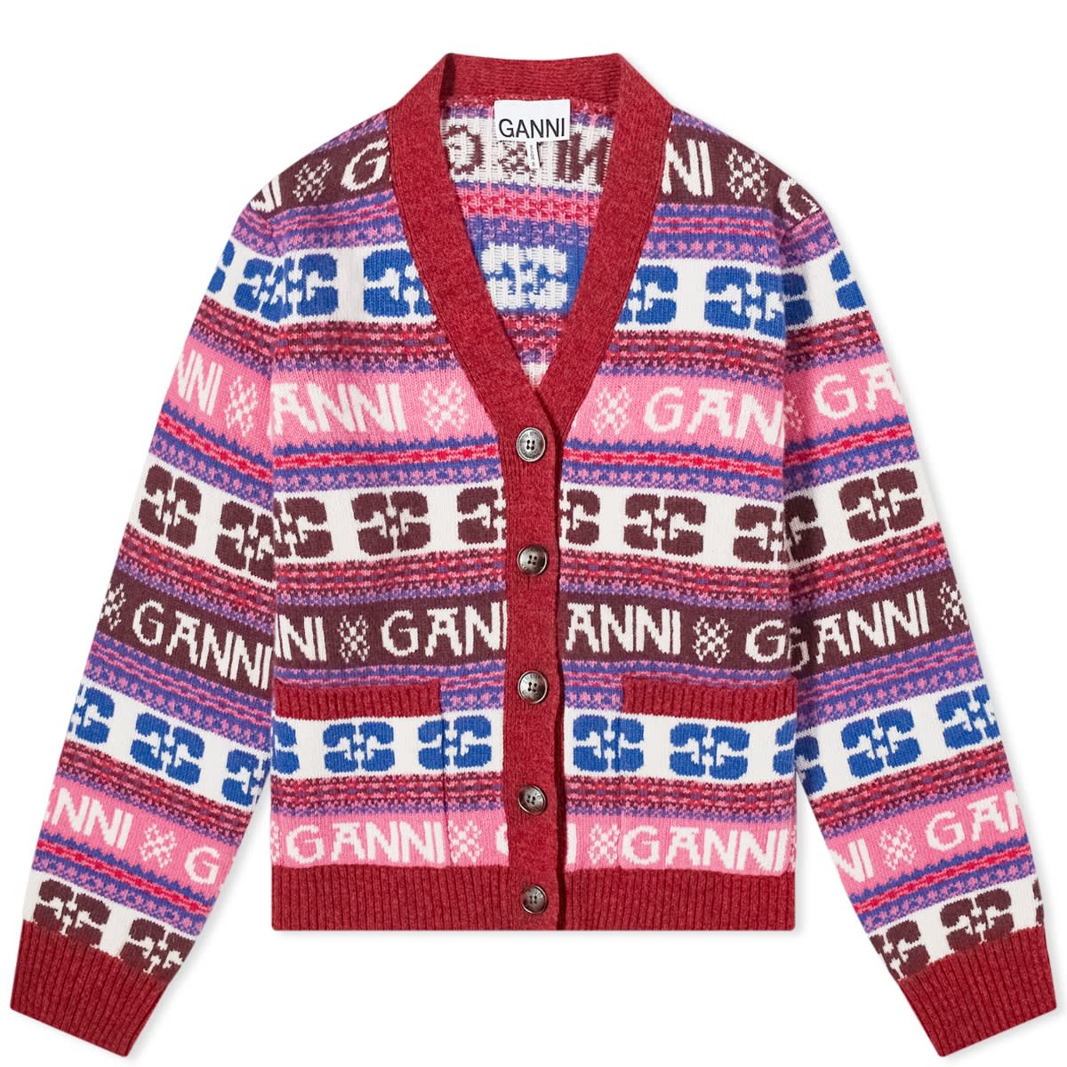 Sweater GANNI Logo Wool Mix Cardigan Lyserød | K2122-999, 0