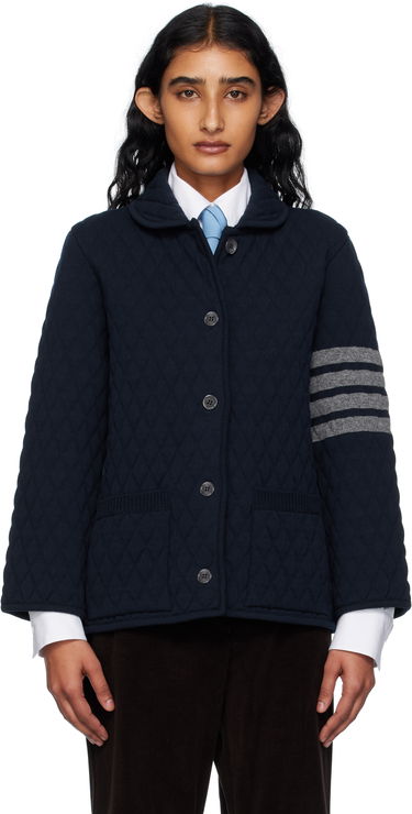Jakke Thom Browne Thom Browne Quilted Knit Merino Wool 4-Bar Work Jacket Mørkeblå | FKJ117A-Y1029, 0