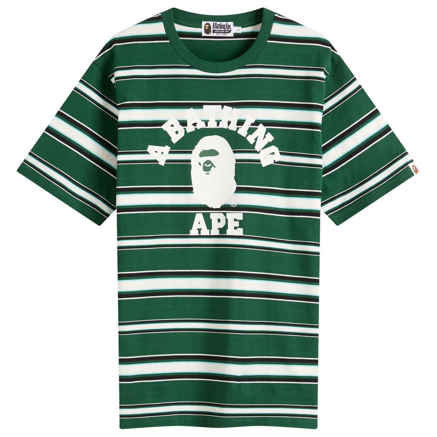 T-shirt BAPE A Bathing Ape College Stripe Tee, Size L Grøn | 001CSL301006M-GRN, 0
