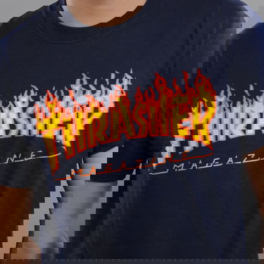 T-shirt Thrasher Tee Flame Logo Mørkeblå | 017830, 2