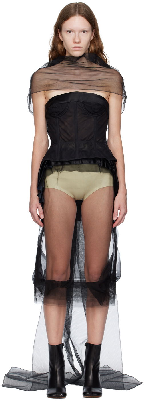 Tørklæde Maison Margiela Sheer Draped Bow Stole Sort | S29TH0116 S48403