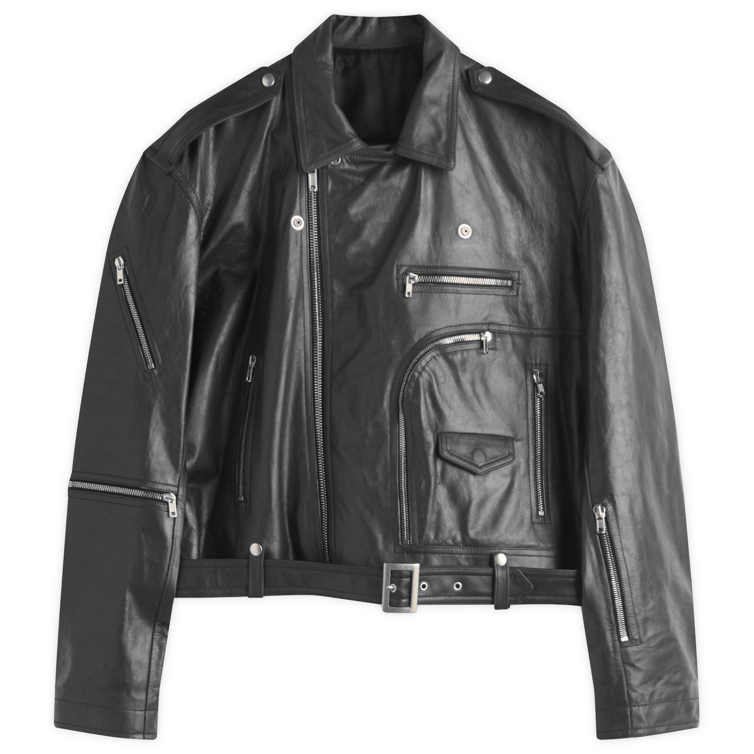 Jakke Rick Owens Rick Owens Jumbo Bauhaus Stooges Leather Biker Jacket Sort | RP01E7717-009, 1