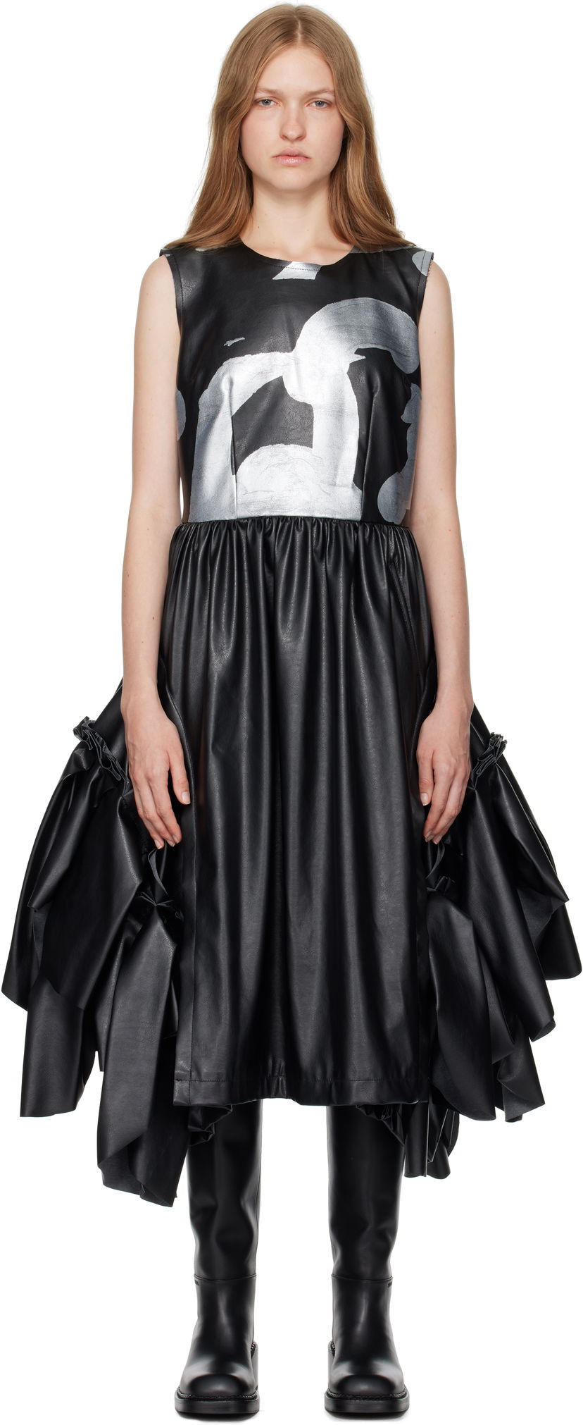 Kjole Comme des Garçons Faux Leather Midi Dress Sort | GN-A008-051