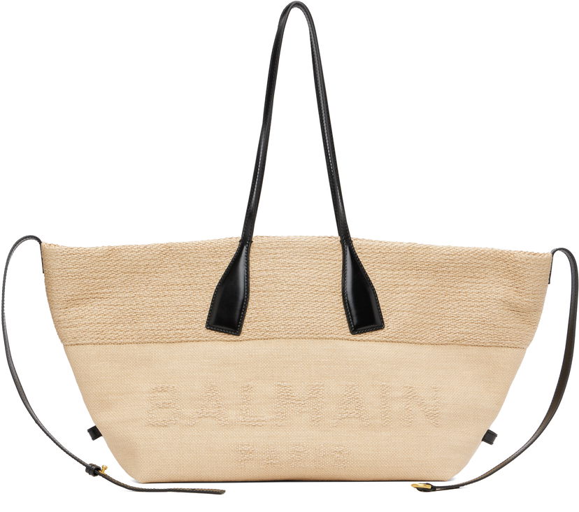 Mulepose Balmain Track Raffia Tote Beige | FN1FI015TJHD