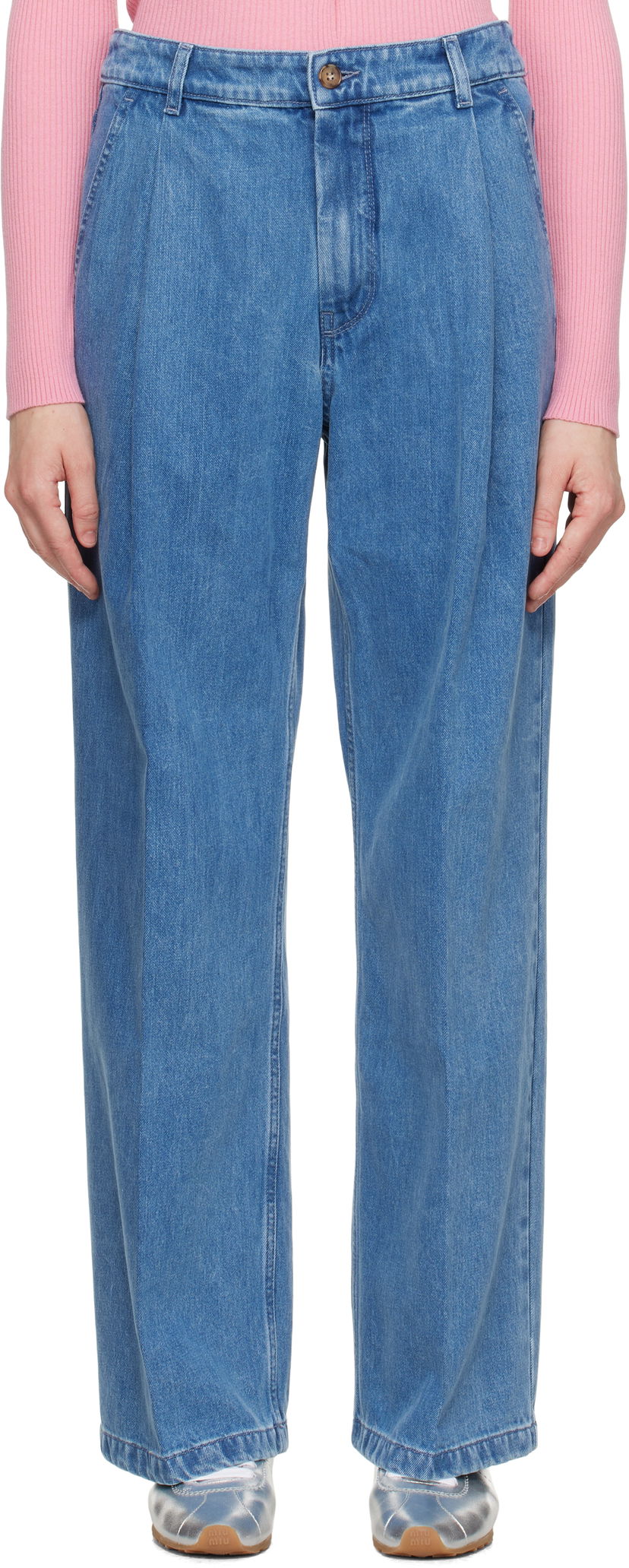Jeans MAISON KITSUNÉ Maison Kitsuné Pleated Denim Jeans Blå | OW01101WD4010