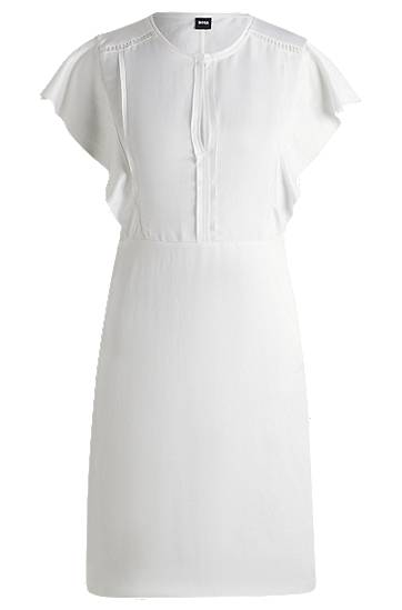Kjole BOSS Frilled Sleeve Dress with Keyhole Neckline Hvid | 50537402