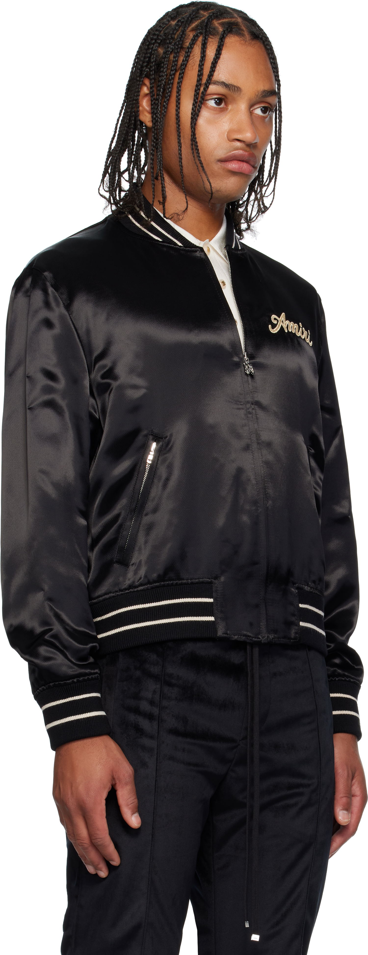 Bomberjakke AMIRI Amiri 'Club Amiri' Satin Bomber Jacket Sort | AMOUBB1056, 1