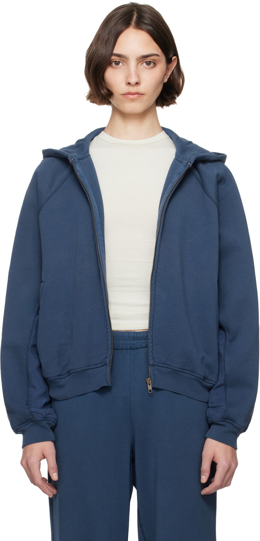 Sweatshirt SKIMS SKIMS French Terry Relaxed Zip Up Hoodie Blå | ZU-ZUP-7768W