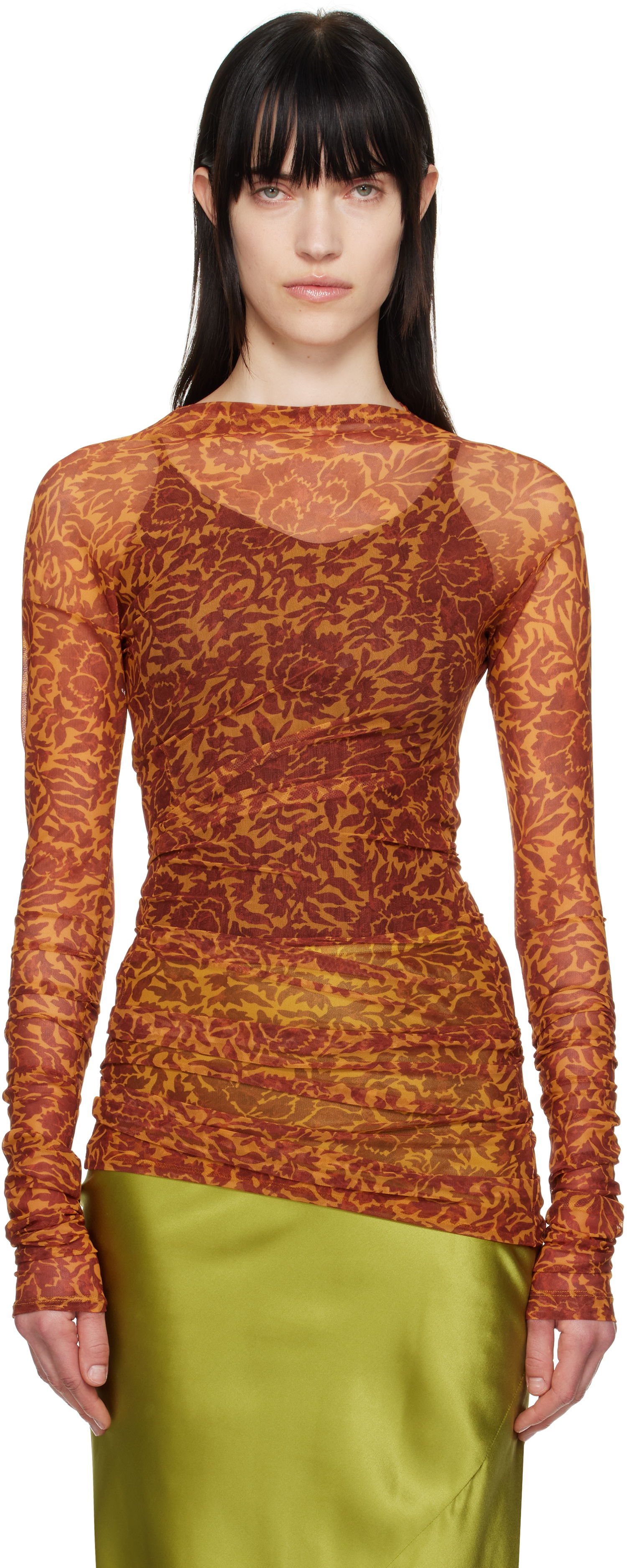 T-shirt Dries Van Noten Dries Van Noten Printed Long Sleeve T-shirt Orange | 251-011161-1619, 0
