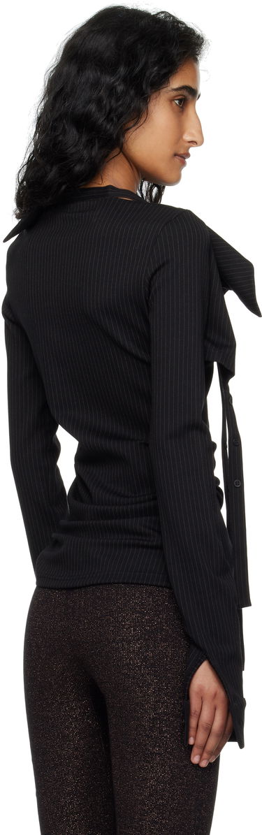 Skjorte Ottolinger Ada Pinstripe Asymmetric Long Sleeve Blouse Sort | 102-105904-01, 2
