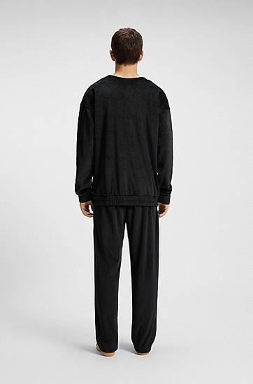 Sweatshirt BOSS Ribbed-velvet sweatshirt with stacked logo Sort | 50549837, 1