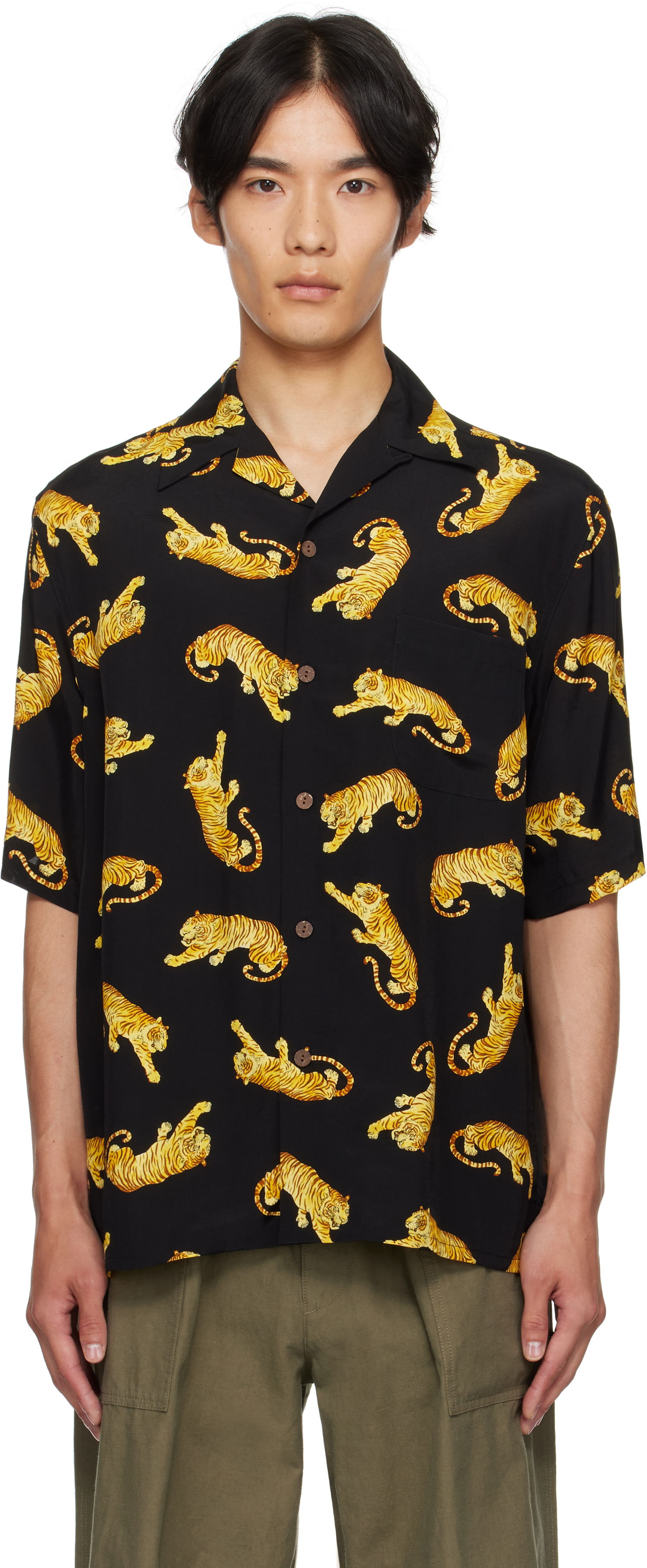 Skjorte WACKO MARIA WACKO MARIA Tim Lehi Tiger Print Shirt Sort | 25SS-WMS-HI08, 0