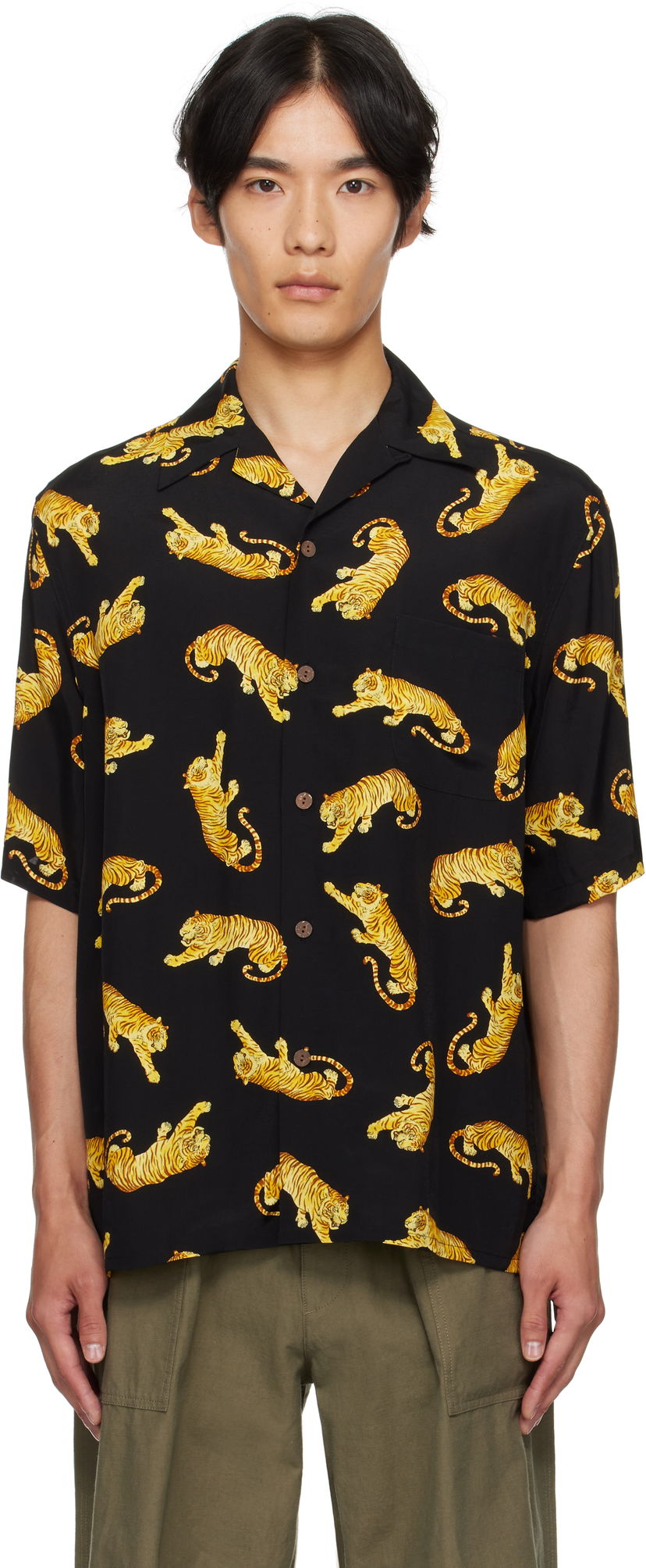 Skjorte WACKO MARIA WACKO MARIA Tim Lehi Tiger Print Shirt Sort | 25SS-WMS-HI08