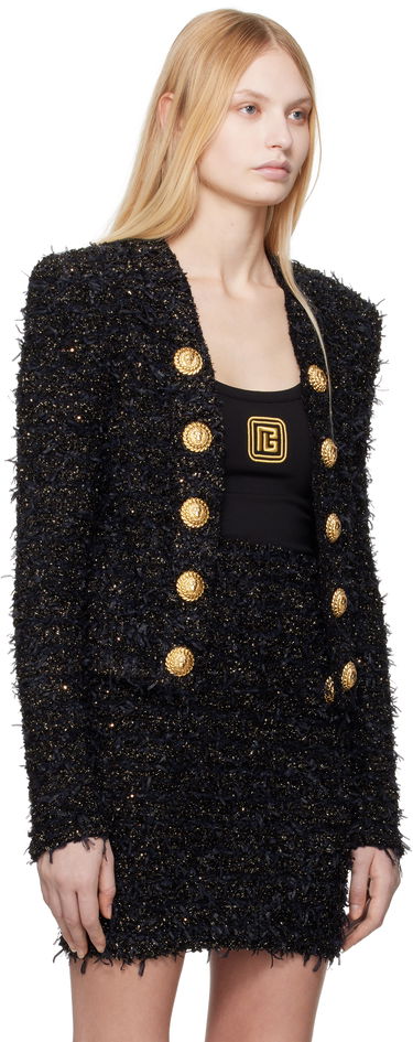 Jakke Balmain Balmain Tweed Jacket with Gold-Tone Buttons Sort | EF1SK048KB19, 1