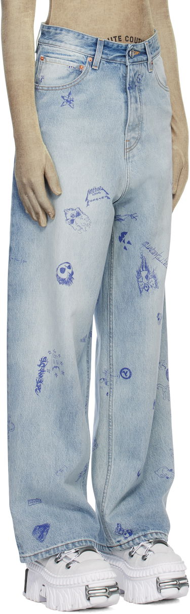 Jeans VETEMENTS Vetements Scribbled Baggy Jeans Blå | UA66PA550L, 1