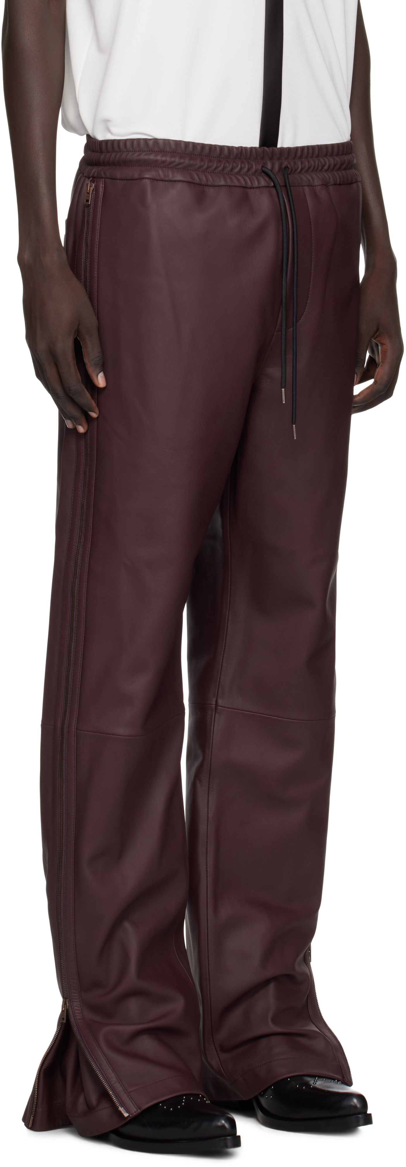 Bukser Acne Studios Acne Studios Regular Fit Leather Pants Bourgogne | BK0695-, 1