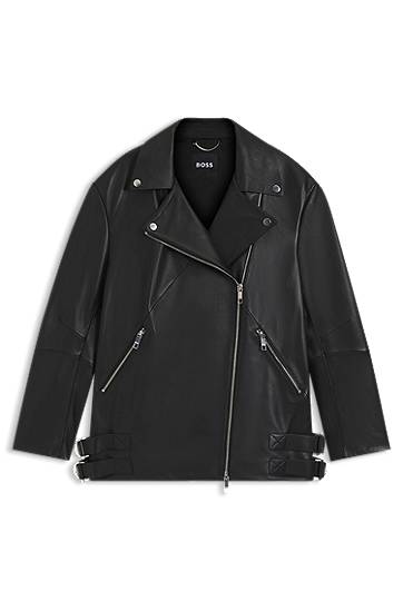 Jakke BOSS Long biker jacket in nappa leather Sort | 50547474, 0
