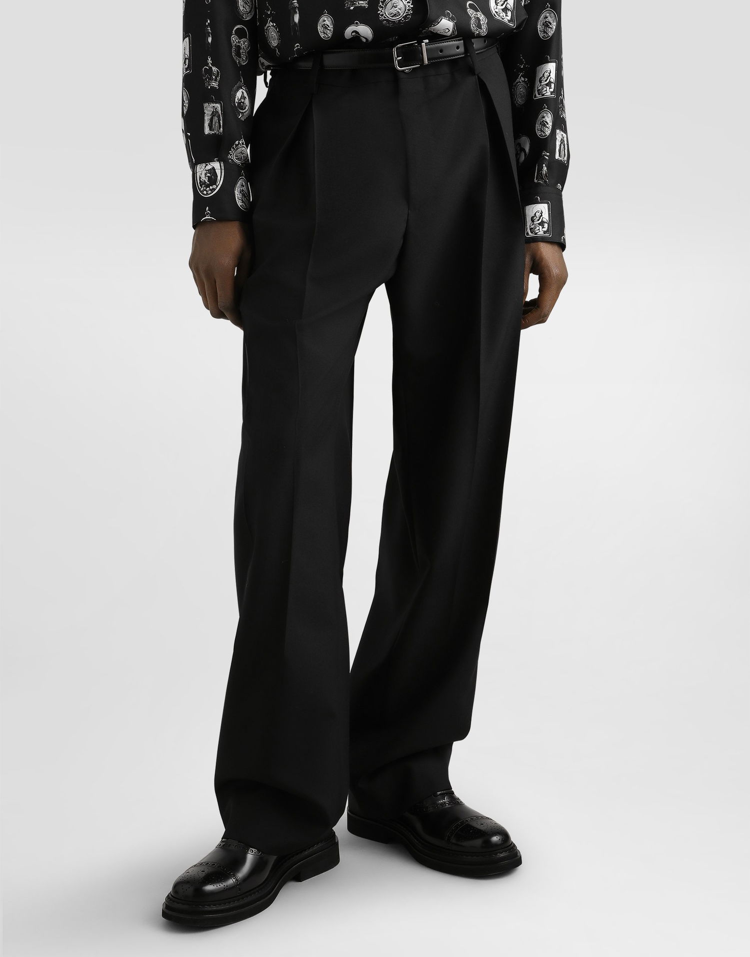 Bukser Dolce & Gabbana Dolce & Gabbana Wool Blend Pleated Trousers Sort | GP149THUMF3N0000, 1