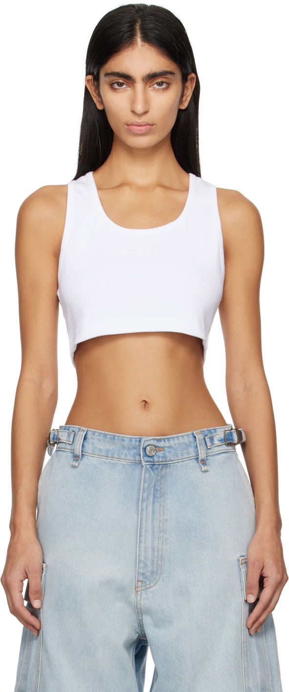 Tanktop VETEMENTS Embroidered Cropped Tank Top Hvid | VL20TR320W, 0