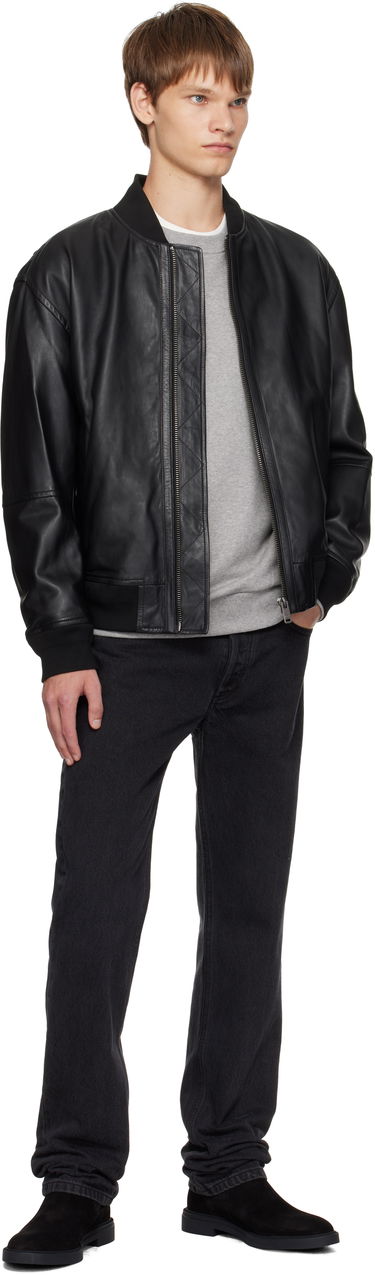 Bomberjakke BOSS Regular-Fit Textured Leather Bomber Jacket Sort | 50547545, 3